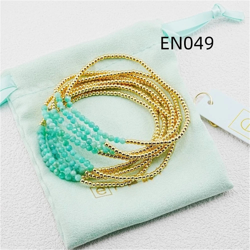 YEEVAA 9 Pcs Green Gemstone Stackable Bracelets Set for Women, Everyday Beaded Stretch Bracelet, Unique Birthday Gift for Her