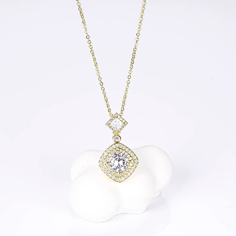 OXTAO Exquisite Moissanite Pendant Necklaces 6.5mm  D VVS1 for Women Elegant Geometric Motif Necklace Jewelry 14K Gold Filled