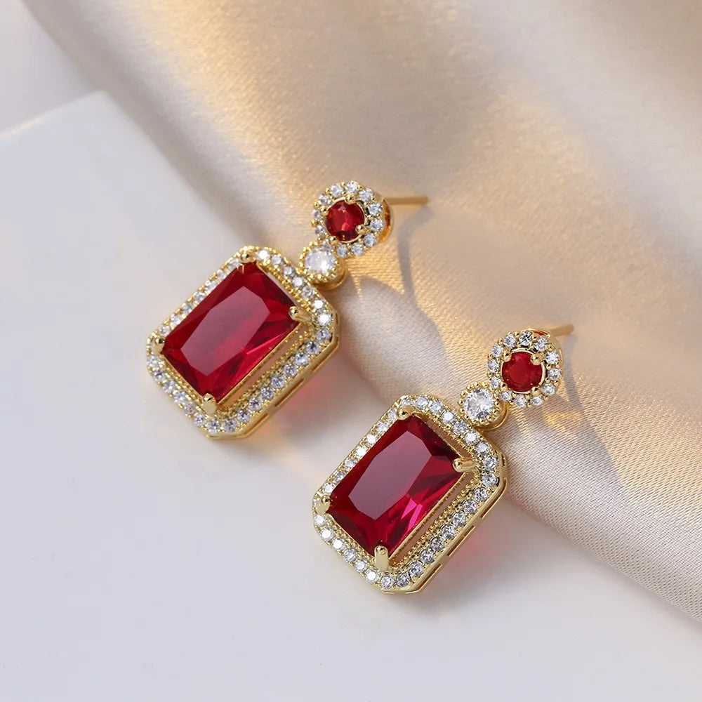 Green Crystal Jewelry Set for Women Square Rhinestone Necklace / Earrings / Rings Fashion Jewelry For Lady New Year Gift 2026