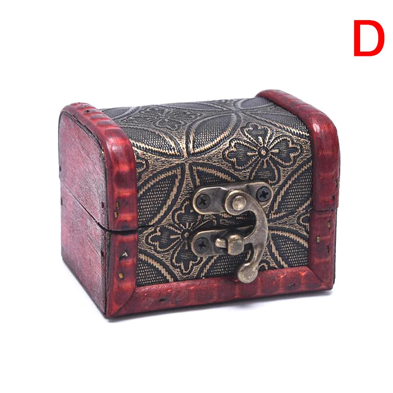 1PCS Vintage Antique Mini Wood Treasure Chest Storage Box Jewelry Organizer Box Gift Box