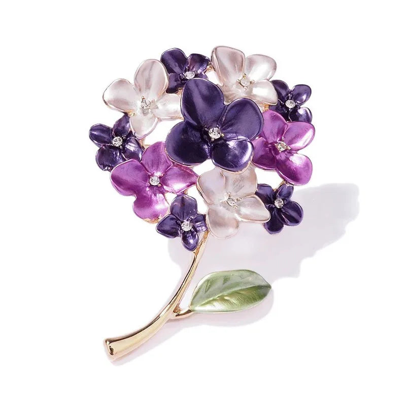 Ajojewel Purple Red Hydrangea Flower Brooch Pin For Women Plant Jewelry Wholesale Beauty Gifts