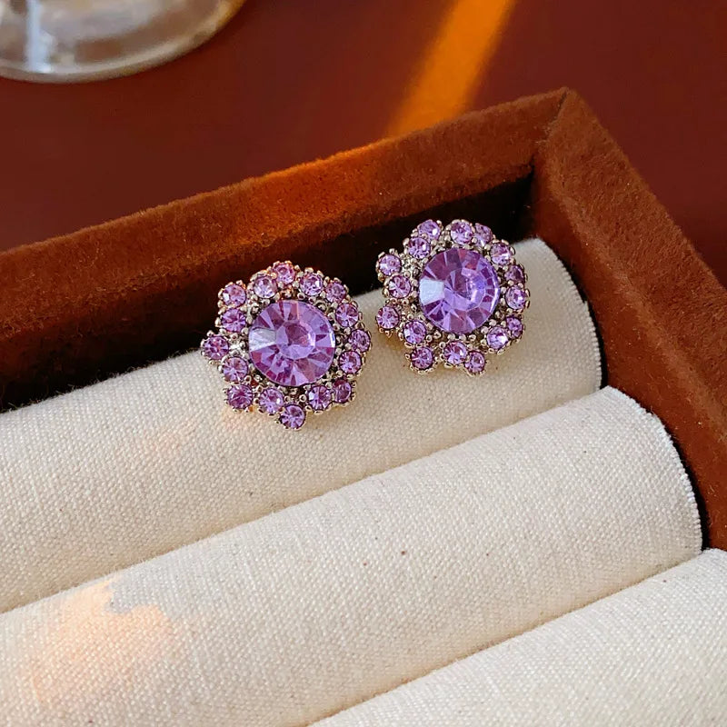 Vintage Amethyst Round Flower Cluster Necklace Bracelet Earring Jewelry Set Antique Silver Luxury Women Bridal Wedding Jewelry N
