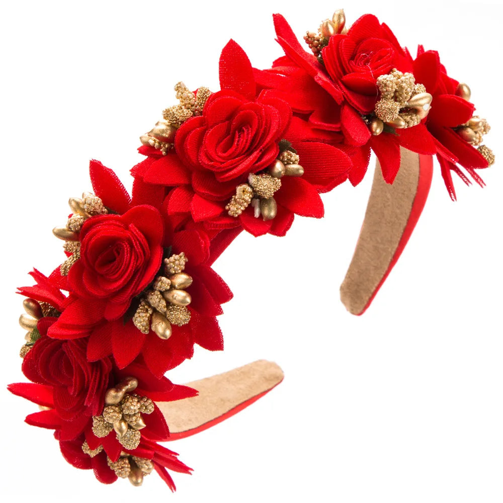 Simulation Rose Flowers Hairbands for Women Tiaras Crown Headband Hair Jewelry Party Birthday Costume Accessories