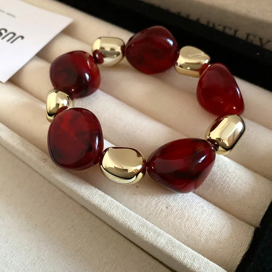 Acrylic Irregular Square Round Beaded Bracelets for Women Multicolor Bohemia Geometric Handmade Bangles Couple Jewelry Travel C
