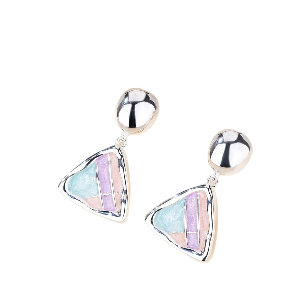 Cute Charm Female Small triangle Rainbow Enamel New Fashion Drop Dangle Earrings Unique Silver Color Wedding Jewelry For Women