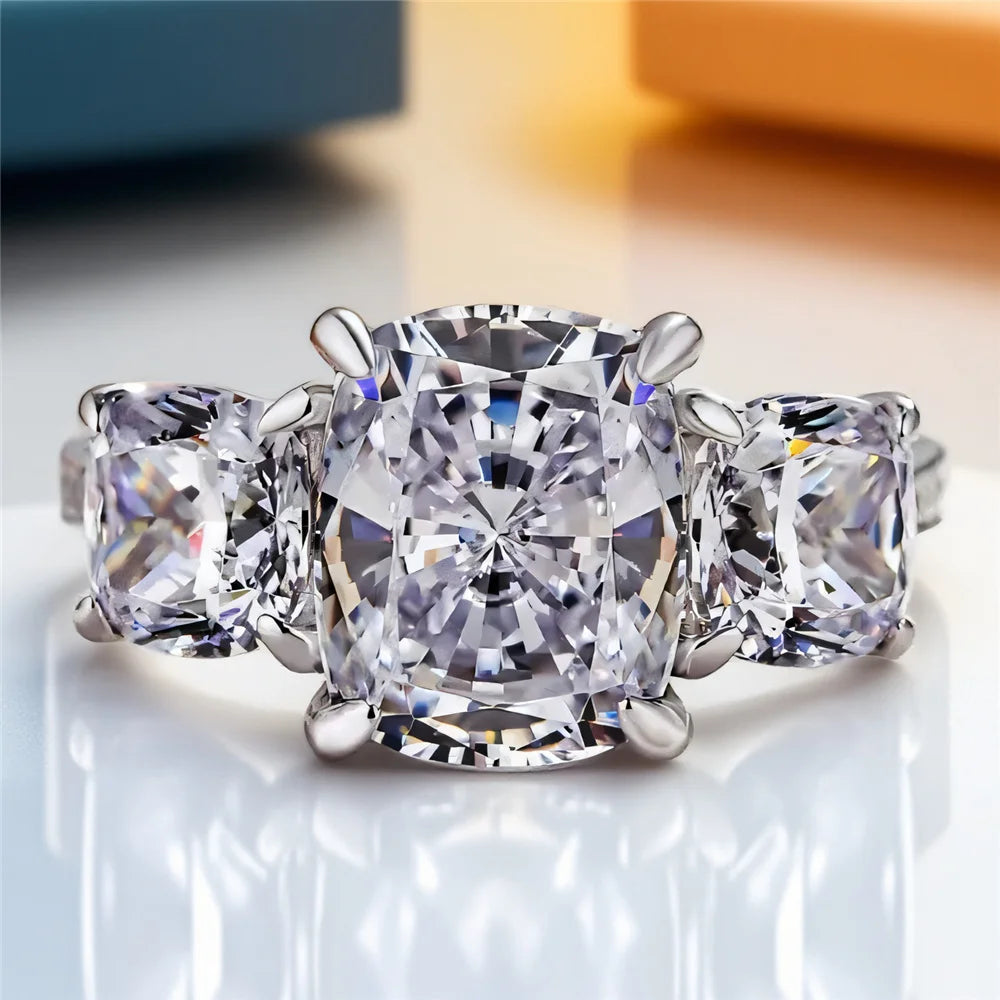 Luxury Female White Zircon Stone Silver Color Wedding Jewelry Promise Love Engagement Rings For Women