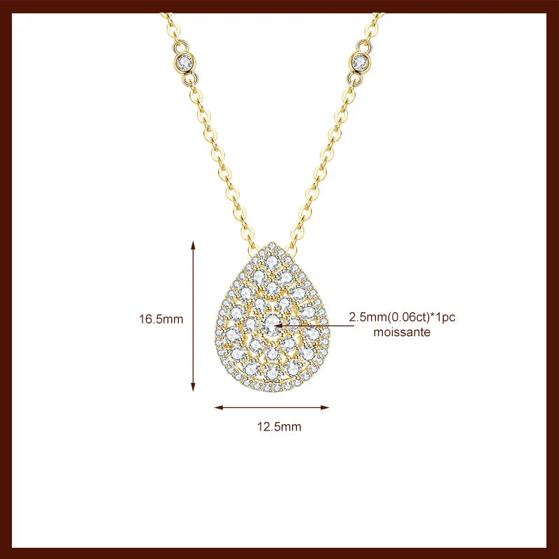 OXTAO Moissanite Water Drop Pendant Necklace 2.5mm D VVS1 For Women Wedding Engagement Charm Necklace Jewelry 14K Gold Filled