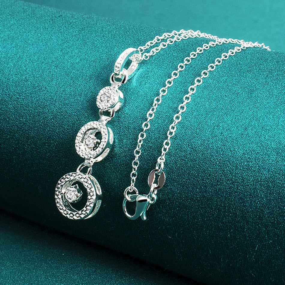 URMYLADY 925 Sterling Silver Three Circles Zircon 16-30 Inch Pendant Necklace For Women Wedding Engagement Gift Jewelry