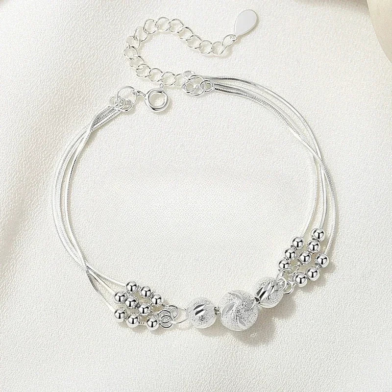 Luxury 925 Sterling Silver Ball Bracelets For Woman Korean Designer Lucky Beads Chain Bracelets Party Wedding Charm Jewelry Gift