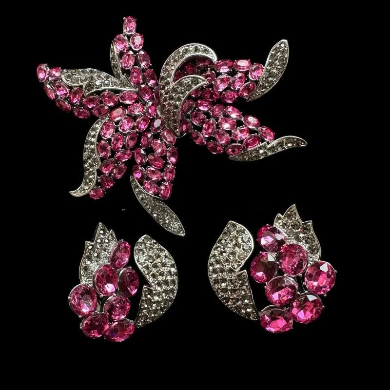 NISHIZAWA Flowers Clip Earrings for Women Rhinestones Vintage Court Style Jewelry Luxury Fashion Elegant Clothing Pins
