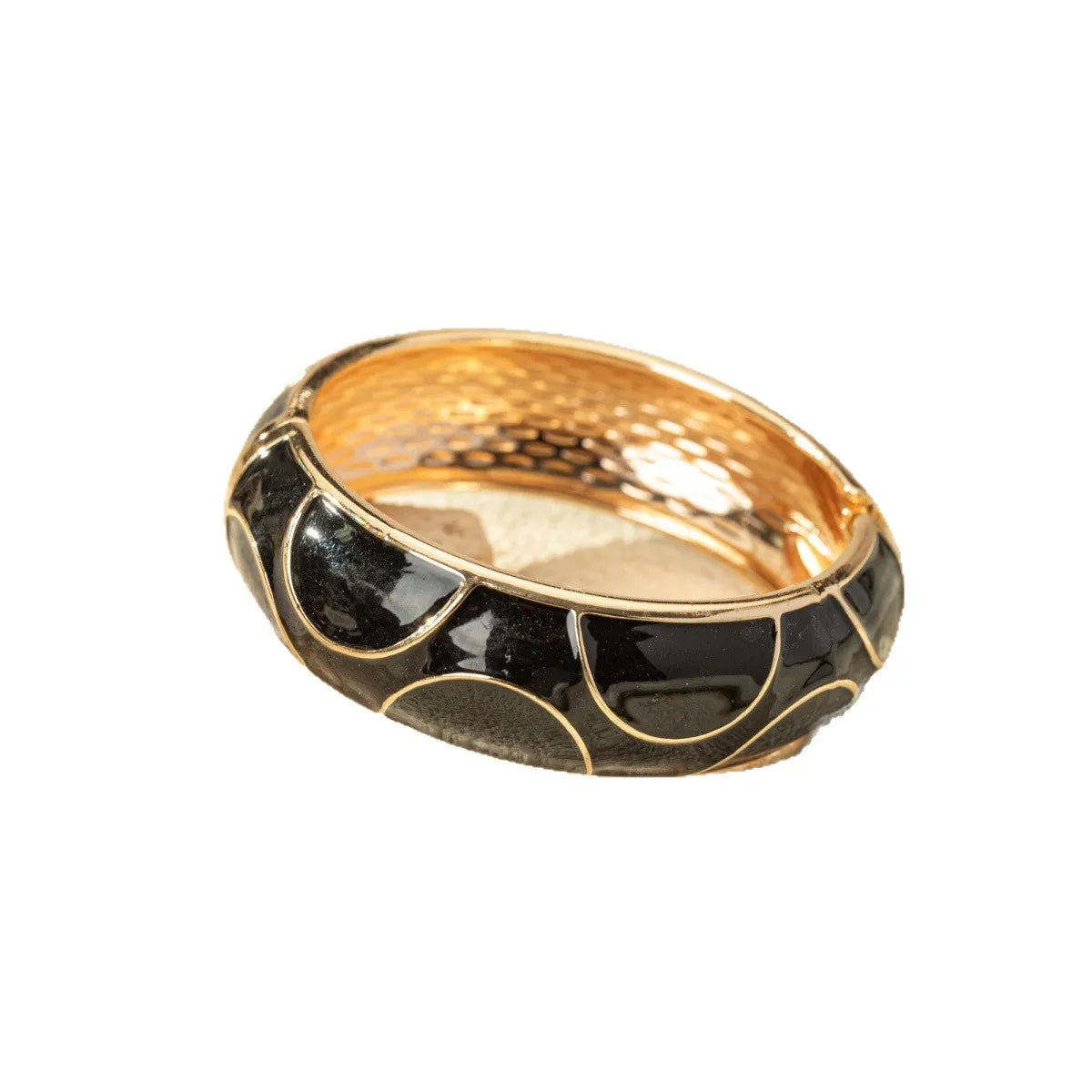 KMVEXO Exaggerated Unique Black Imitation Enamel Metal Wide Bangles Women Geometric Irregular Spring Bracelet Punk Rock Jewelry