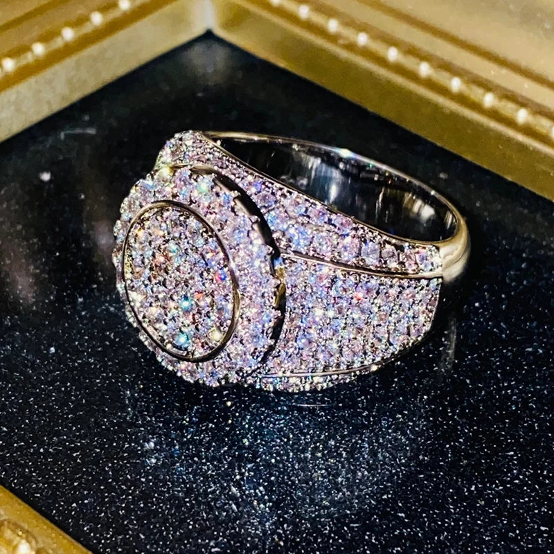 Huitan Luxury Female Brilliant Zirconia Ring Fashion Round Shape Finger Jewelry Sparkling Bright Zirconia Accessories for Party