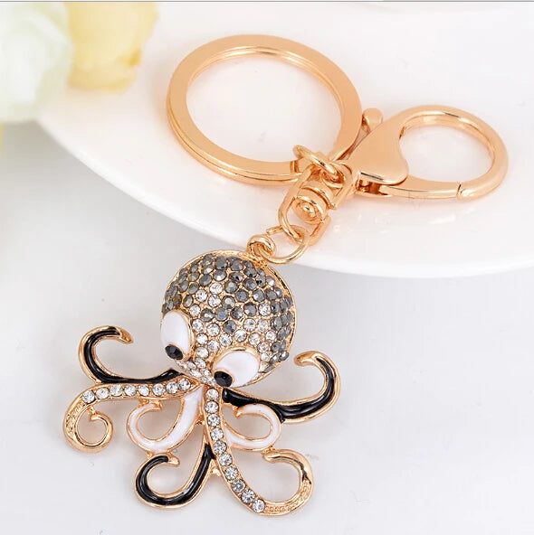 Fashion Rhinestone Crystal Metal Keychain Lovely Cartoon Marine Style Tortoise Fish Dolphin Keyring HandBag Car Pendant Gift