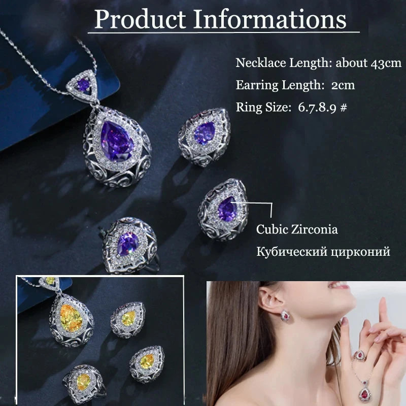 ThreeGraces 3pcs Elegant Green Cubic Zirconia Fashion Pendant Necklace  Earrings Ring Jewelry Set for Women Party Wear JS137