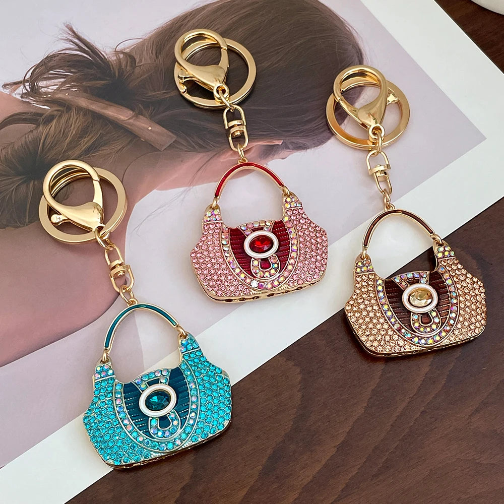 Luxury Women's Rhinestone Bag Key Ring Handbag Pendant Car KeyChain Souvenir 2024