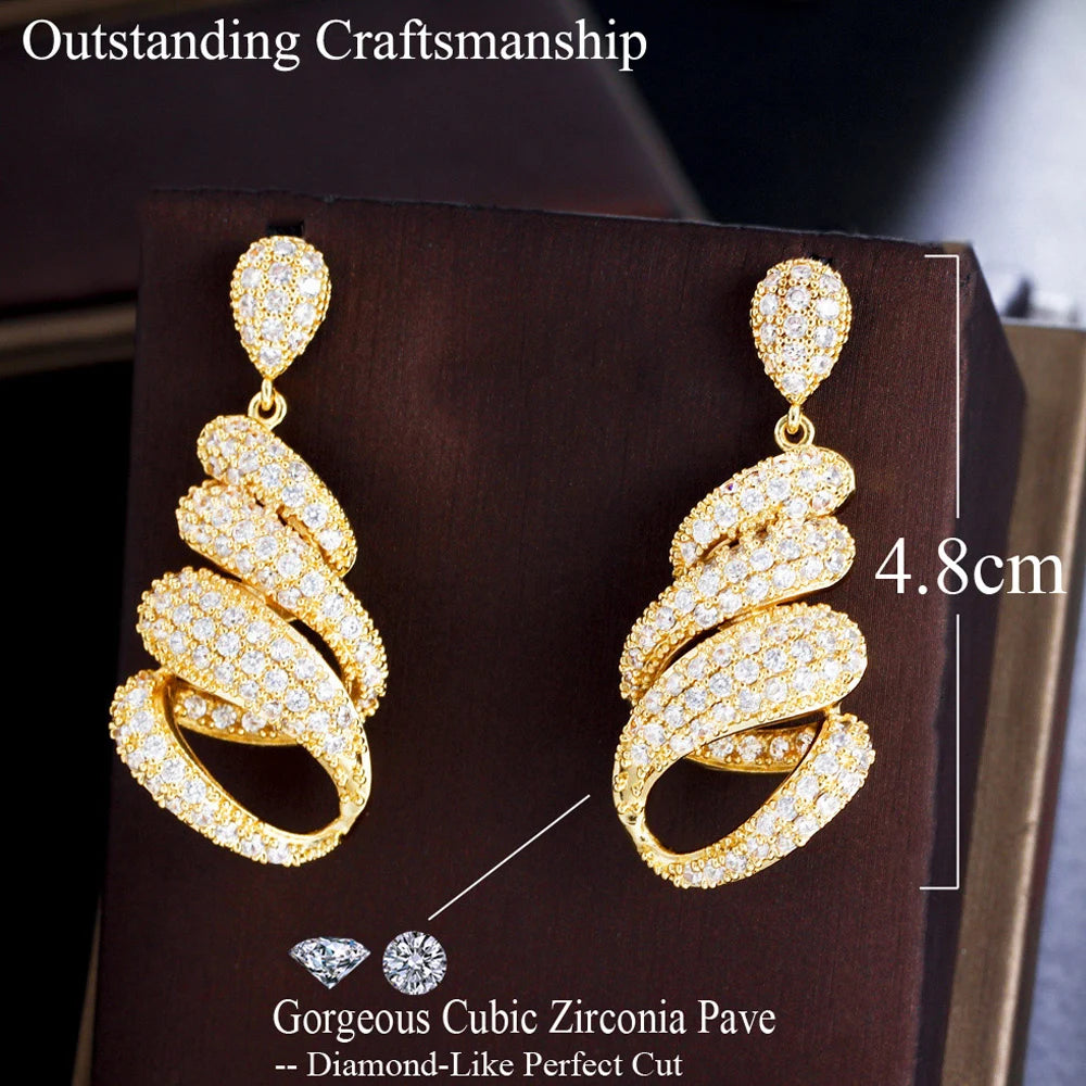 ThreeGraces Luxury Fashion Shiny White Zirconia Bridal Wedding Party Long Twist Lines Drop Earrings for Women Jewelry E1053