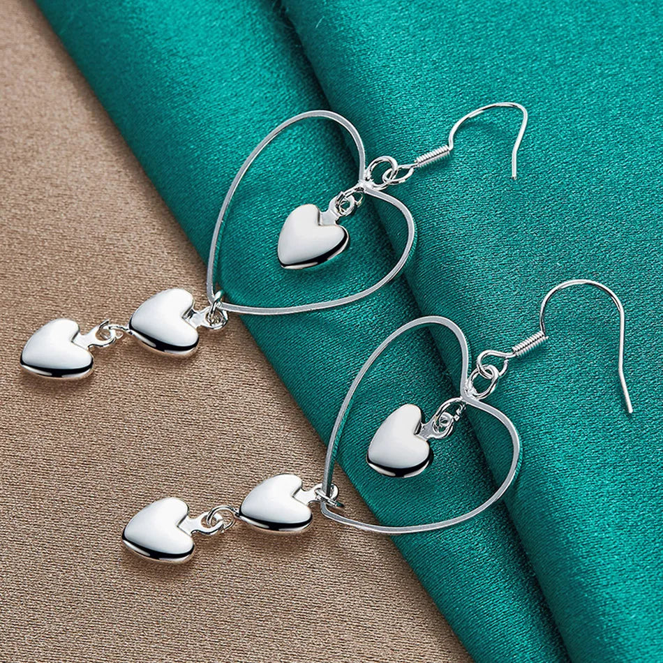 URMYLADY 925 Sterling Silver Love Heart Frame Earrings For Women Fashion Wedding Engagement Charm Jewelry
