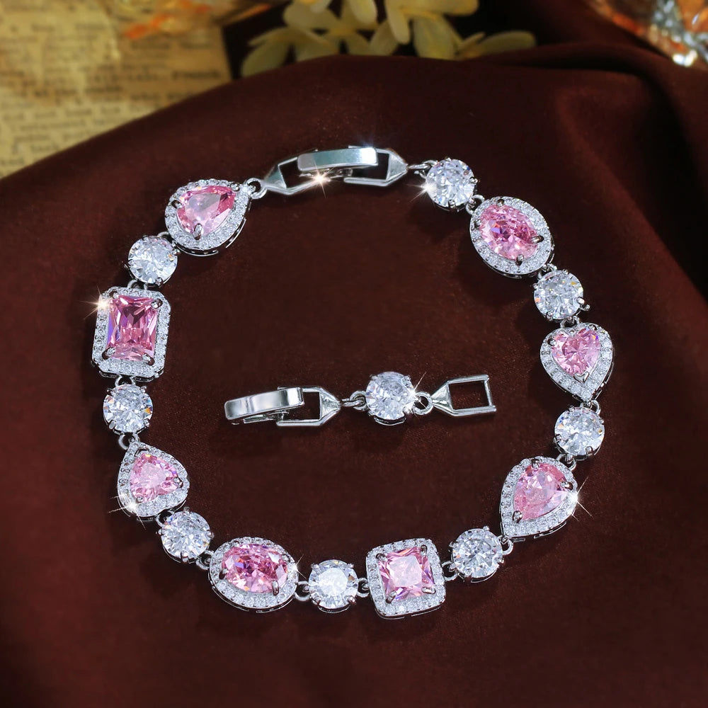 ThreeGraces Elegant Sparkling Water Drop Zirconia Bridal Wedding Party Geometric  Link Chain Bracelet Jewelry for Women BR470
