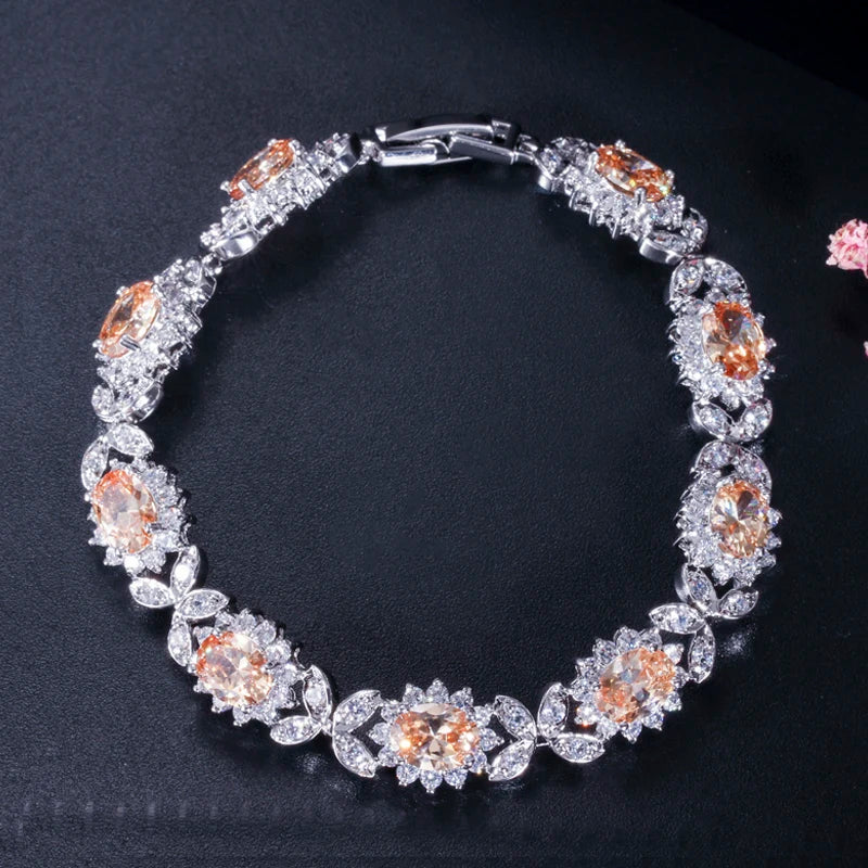 ThreeGraces Delicate Royal Blue Cubic Zirconia Flower Shape Tennis Bracelet for Women Wedding Engagement Costume Jewelry BR196