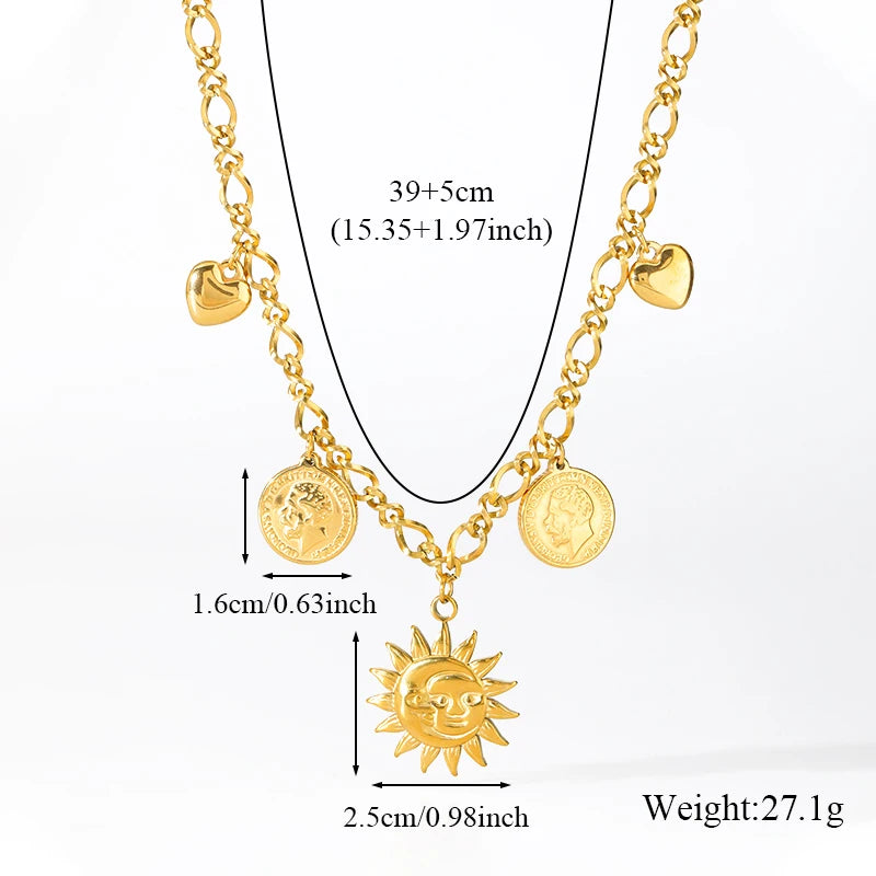 EILIECK 316L Stainless Steel Metal Gold Color Sun Moon Pendant Necklace Lady New Trendy Neck Chain Waterproof Jewelry Party Gift