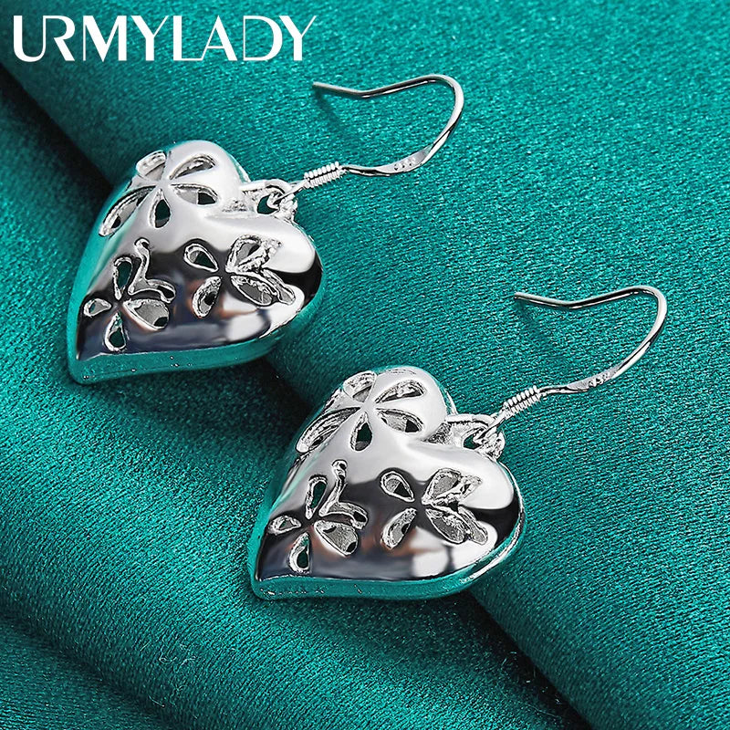 URMYLADY 925 Sterling Silver Heart Earrings For Women Wedding Party Fashion Charm Jewelry