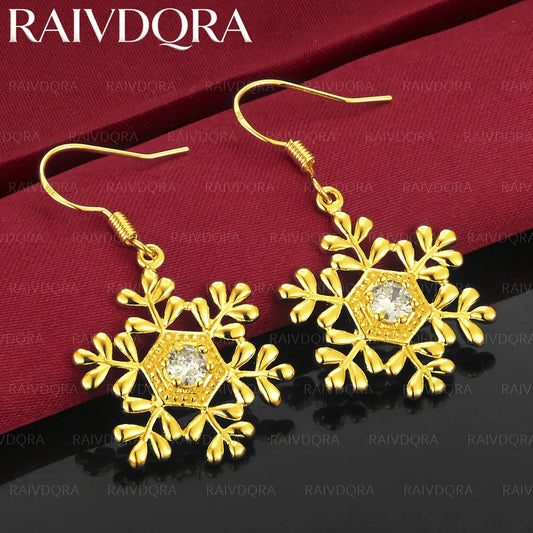 18K Gold Plated Earrings Snowflake Drop Earrings For Women Jewelry Fashion Party and Daily Wear