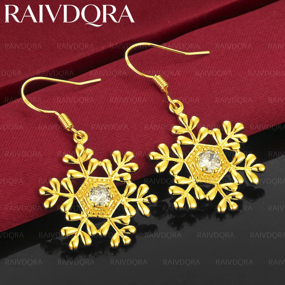 18K Gold Plated Earrings Snowflake Drop Earrings For Women Jewelry Fashion Party and Daily Wear