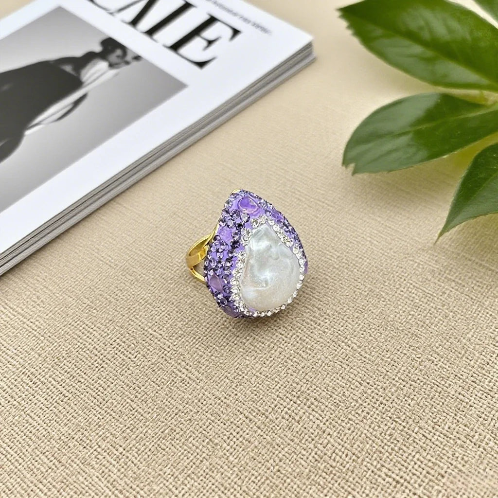 Water Drop Baroque Pearl Purple Crystal Set Handmade Three Piece Set of Rhinestone French Antique Jewelry for Women Wedding Gift