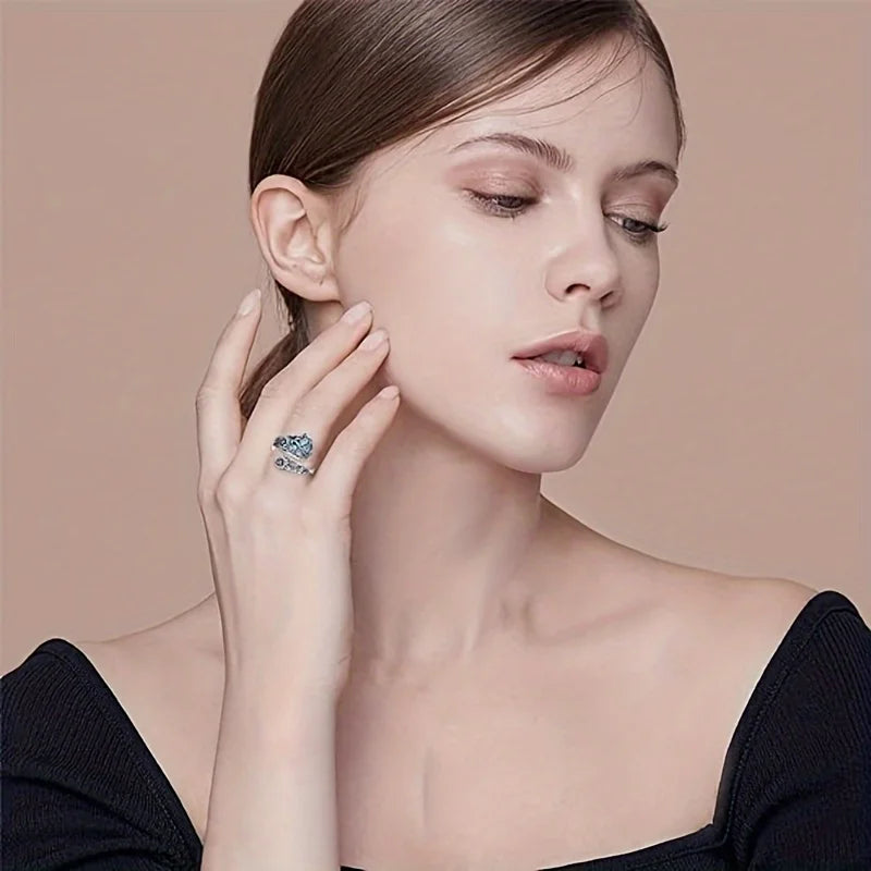 Vintage Bohemian Faux Turquoise Ring Fashion Butterfly Skeleton Ring Fashionable Temperament Ethnic Style Women's Jewelry
