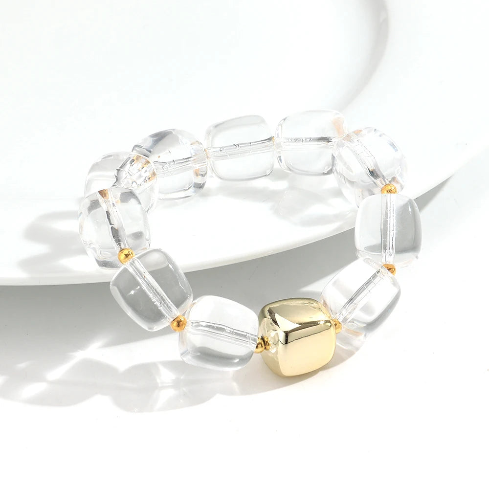 Trendy Colorful Square Beads Elastic Bangle Bracelets New Resin Geometric Beaded Stackable Bracelet 2026 Spring Summer Jewelry