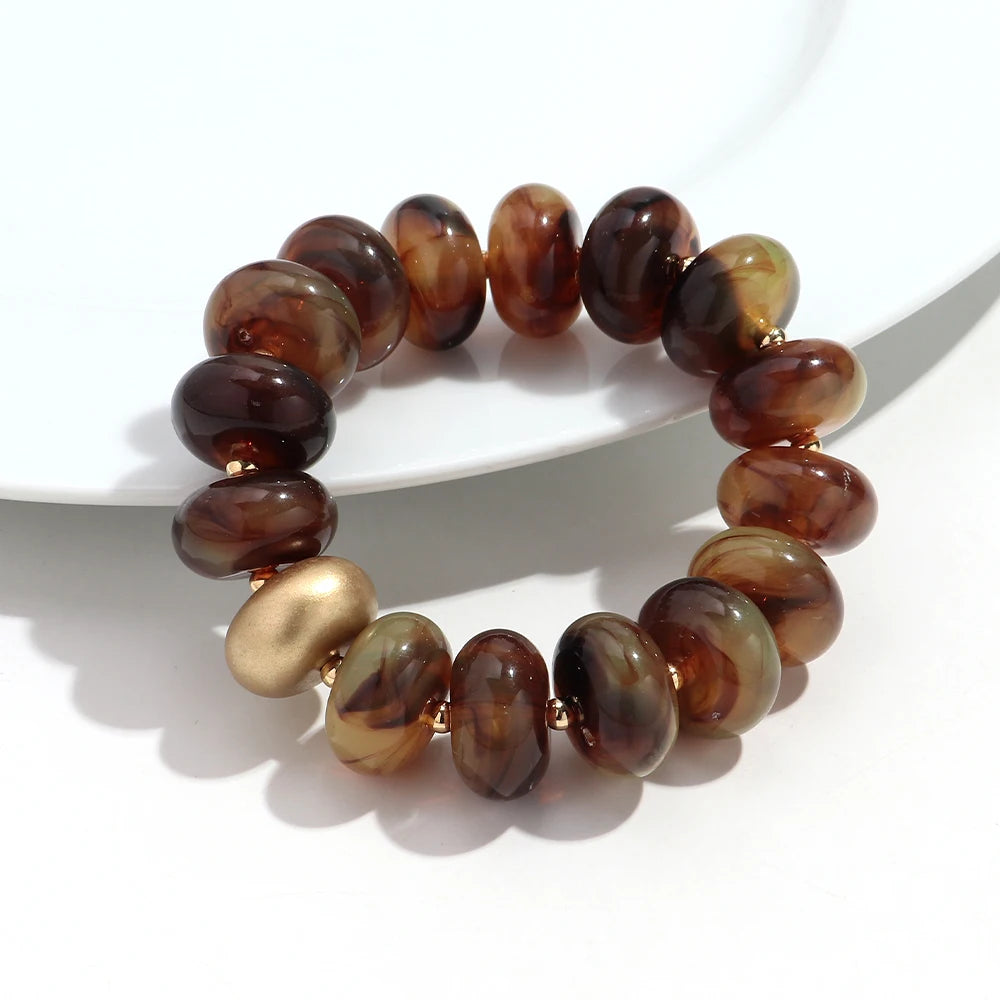 Boho Colorful Acrylic Geometric Flat Round Bead Stretch Bracelets Fashion Big Abacus Beaded Elastic Bracelet Jewelry 2026 Gifts