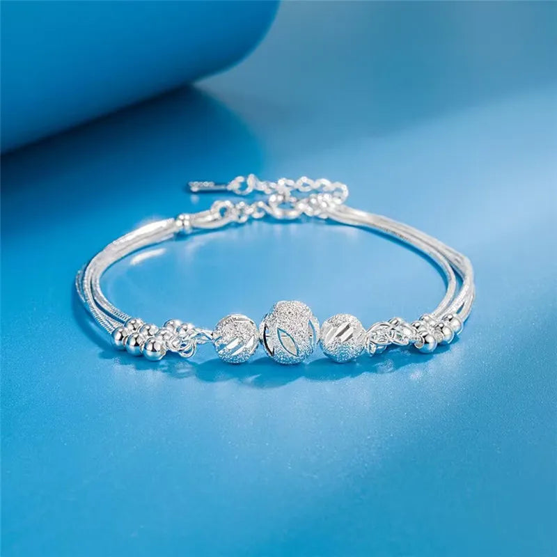 Fine 925 Sterling Silver Lucky Beads Ball Bracelet For Women Luxury Adjustable Bracelet Party Beautiful Jewelery Holiday Gifts