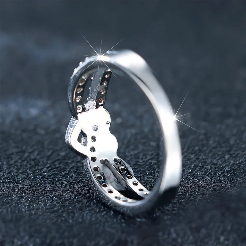 Simple Female White Zircon Stone Ring Rose Gold Silver Color Heart Engagement Bride Wedding Jewelry For Women