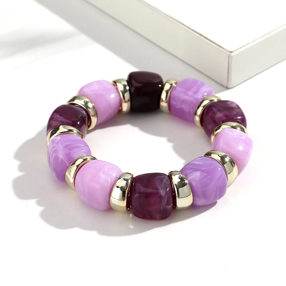 Trendy Acrylic Colorful Square Beads Elastic Bracelets Elegant Resin Geometric Stackable Bangles Bracelet Women's Jewelry Gifts