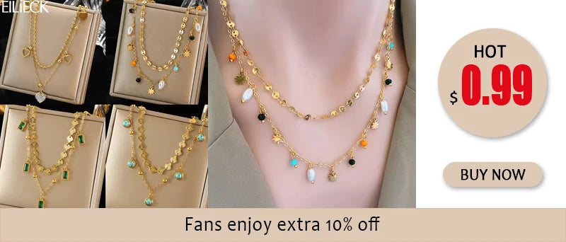 EILIECK Women's Trendy Colorful Creative Fish Pendant Necklace Stainless Steel Neck Chain Daily Water-resistant Jewelry Gift
