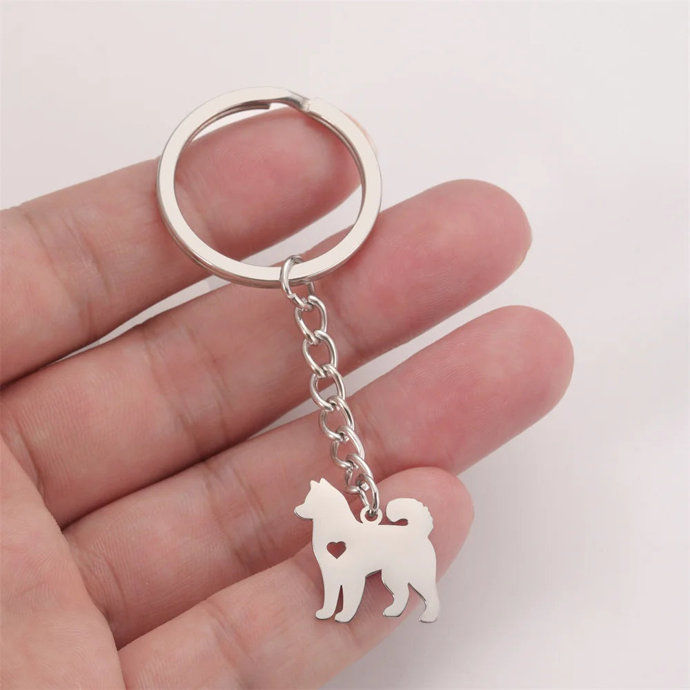 Cute Dog Samoye Keychain for Women Men Stainless Steel Dachshund Puppy Animal Lovers Key Ring for Car Backpack  Jewelry Gifts