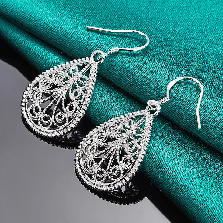 URMYLADY 925 Sterling Silver Water Drop Hollow Plant Earrings For Women Wedding Engagement Party Fashion Jewelry