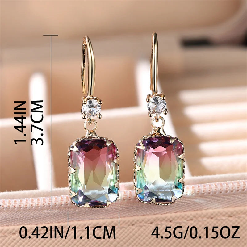 Cute Female Red Green Rainbow Drop Earrings Luxury White Crystal Earrings Yellow Gold Color Wedding Earrings For Women
