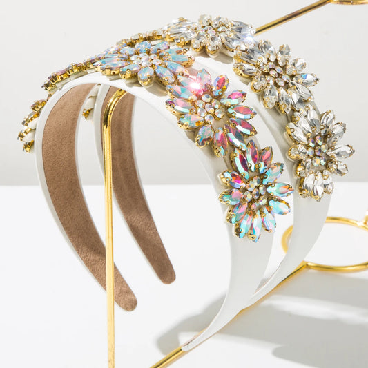 European and American light luxury headband Baroque Gorgeous Full Diamond Flower Headband Temperament Shiny Banquet Headband