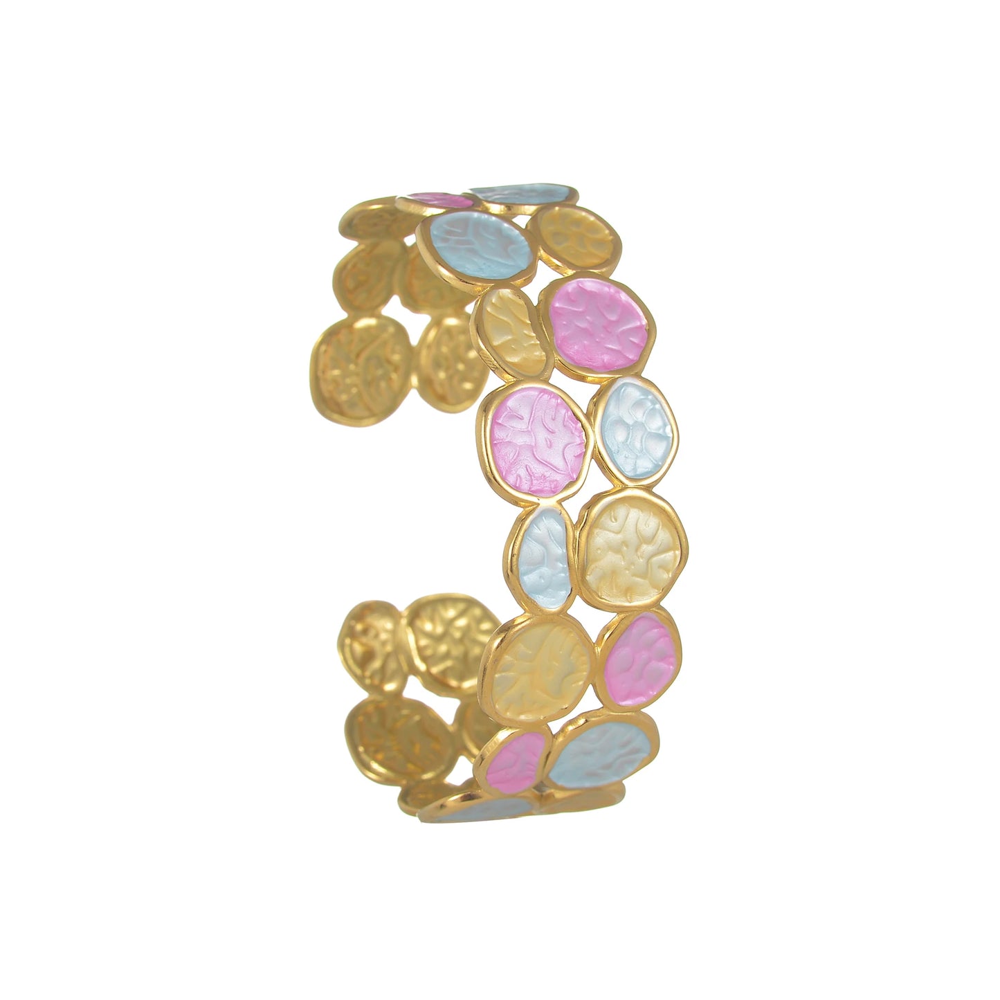 Freeteeme Fashion Stainless Steel Double Circle Link Open Bangle for Women Men Gold Color Cuff Bracelet Colorful Jewelry Gifts