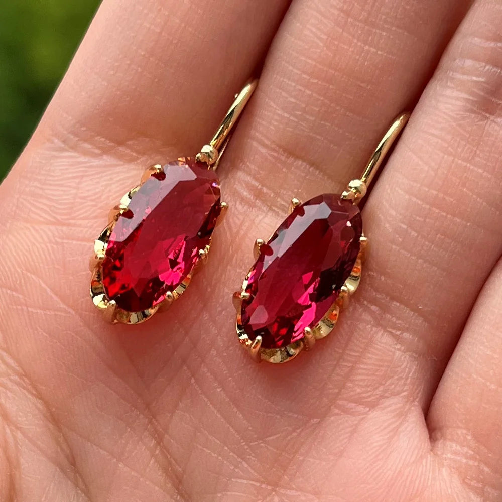 Boho Female Crystal Red Blue Drop Earrings Silver Color Zircon Stone Small Round Wedding Jewelry For Women