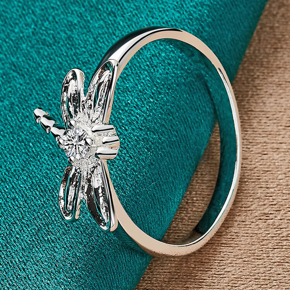 URMYLADY 925 Sterling Silver Dragonfly Necklace Bracelet Earring Ring Jewelry Set For Women Wedding Party Fashion Charm Gift