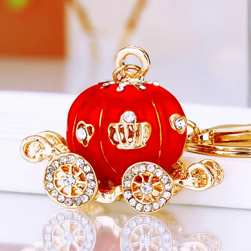 Fantastic Princess Pumpkin Carriage Keyring Crystal Hallowmas Fairytale Keychain Painted Purse Bag Pendant Car Key Ring Holder