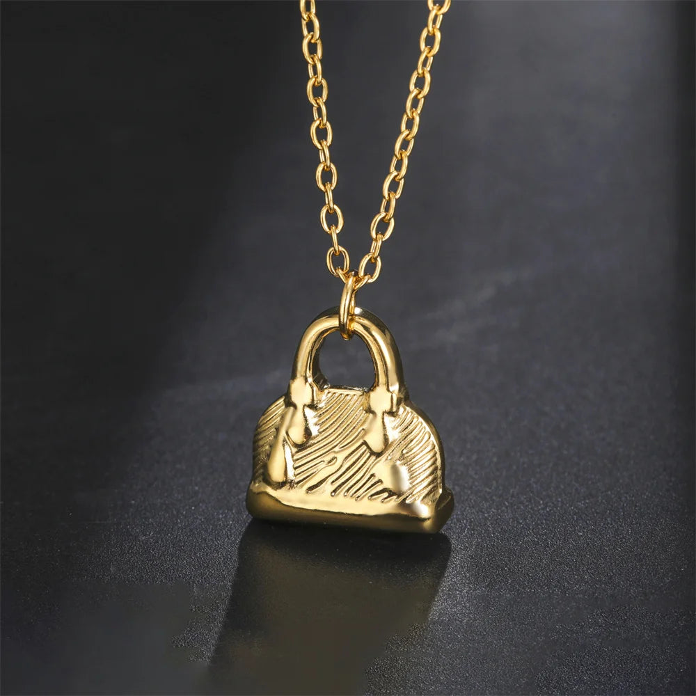 My Shape Fashion Handbag Necklace for Women Ladies Lovely Purse Shape Pendants Chain Stainless Steel Jewelry Party Gift Trendy