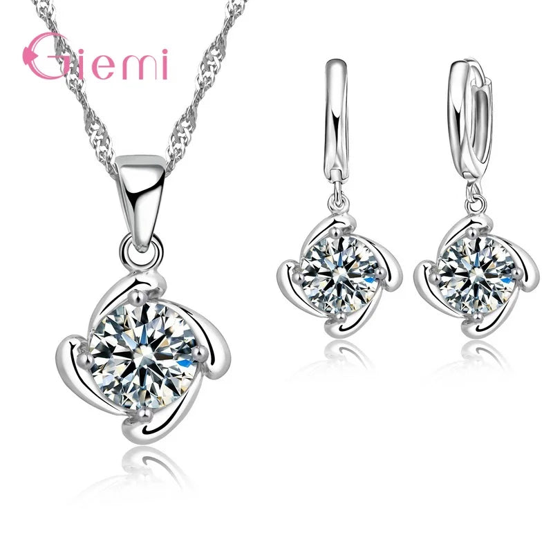 925 Silver Needle Jewelry Sets for Women Girls 34 Models Option Austrian Crystal Rhinestone Pearl Pendant Necklace Earrings