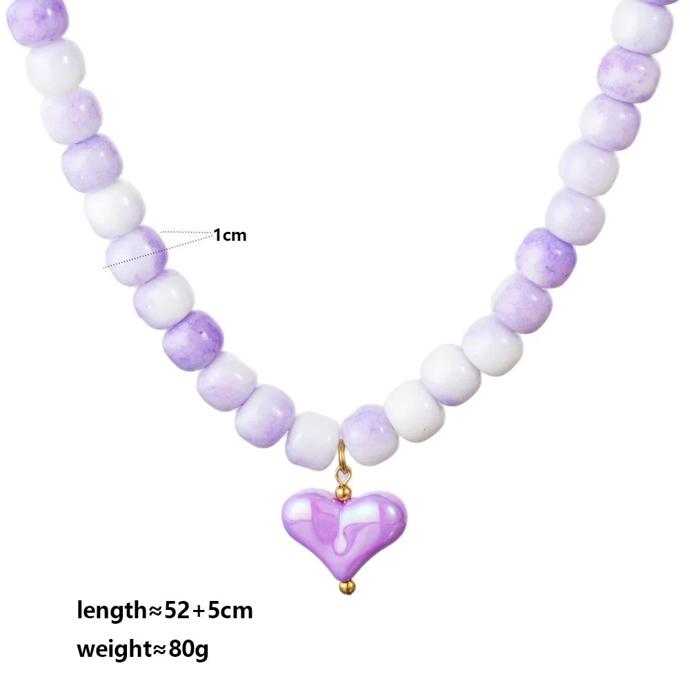 2026 European and American niche heart resin necklace handmade beaded fashion classic barrel bead DIY clavicle chain gift