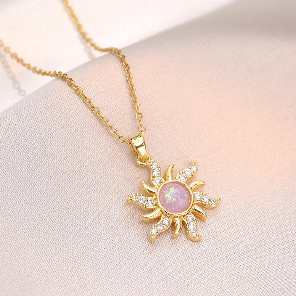316L Stainless Steel Luxury Zircon Flower Pendant Necklace For Women Girl New Trend Clavicle Chain Jewelry Lady Gift