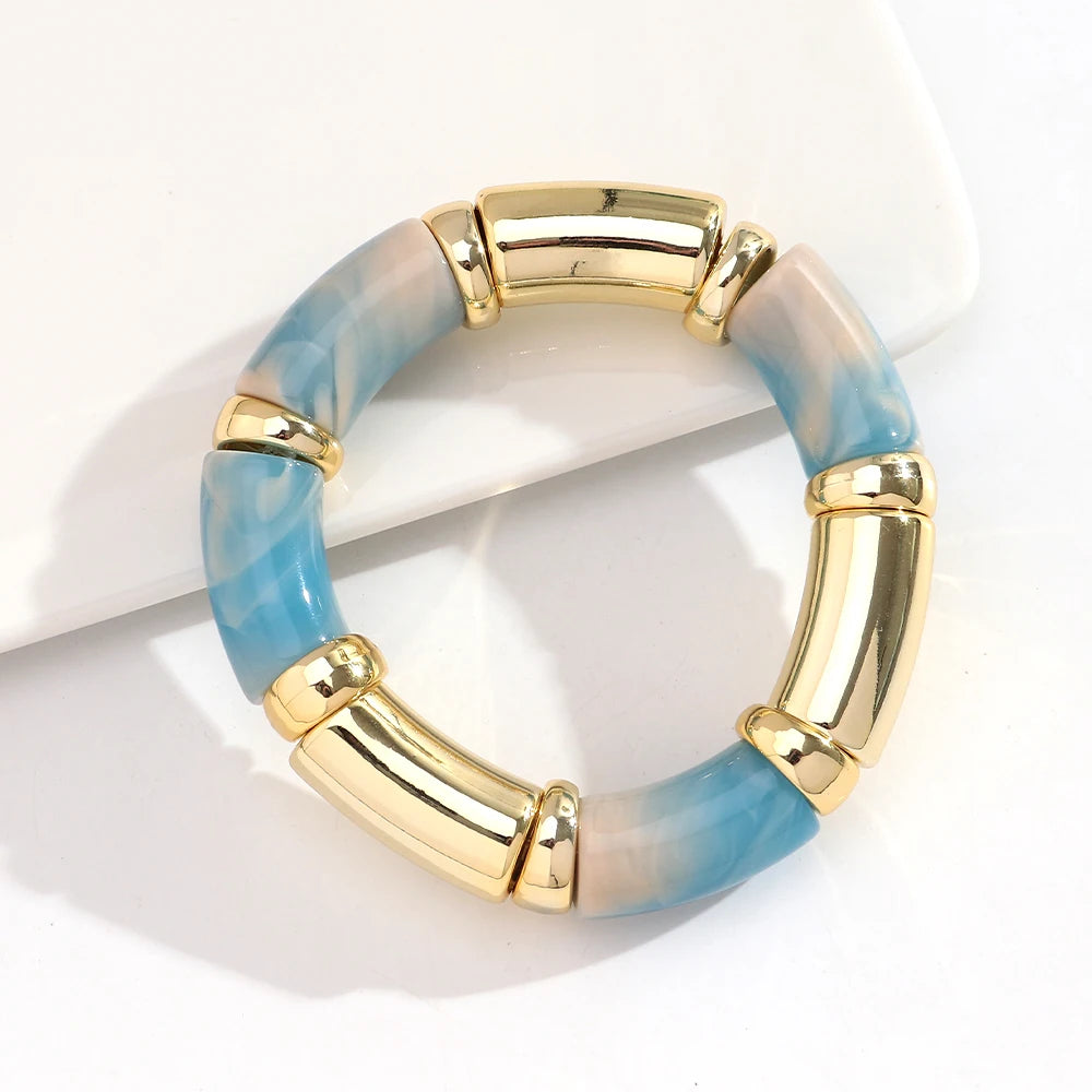 New Acrylic Thick Tube Bead Bracelets Set Fashion Geometric Bamboo Beaded Bangle Bracelets Jewelry Gifts Accessory
