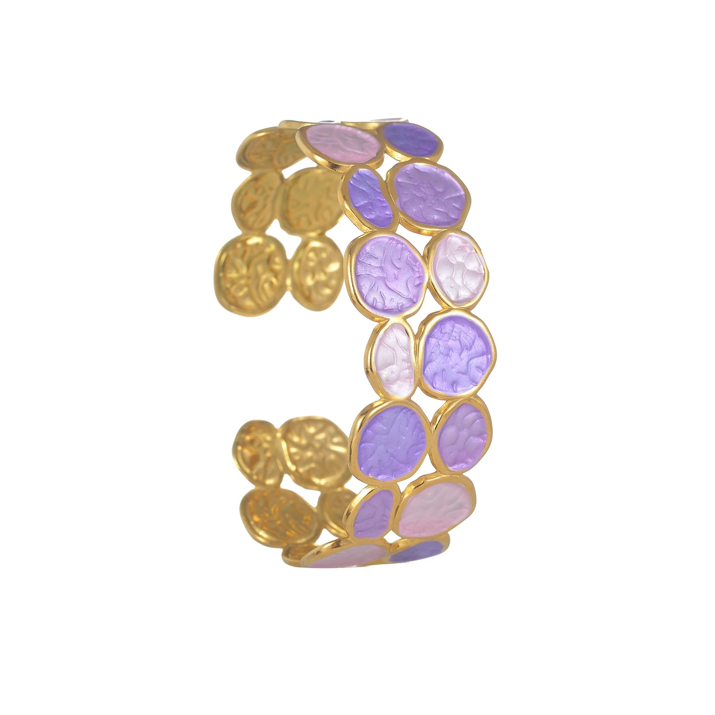 Freeteeme Fashion Stainless Steel Double Circle Link Open Bangle for Women Men Gold Color Cuff Bracelet Colorful Jewelry Gifts
