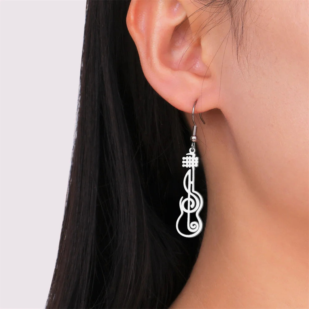 My Shape Music Note Drop Earrings for Women Men Gifts Stainless Steel Classic Musical Violin Dangle Earring Jewelry Musican Gift